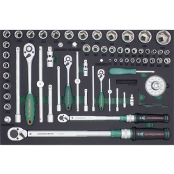 T27165SV   Zestaw nasadek 1/4" 3/8" 1/2" oraz kluczy dynamometrycznych 10-200Nm 65szt. narzędzi we wkładce EVA